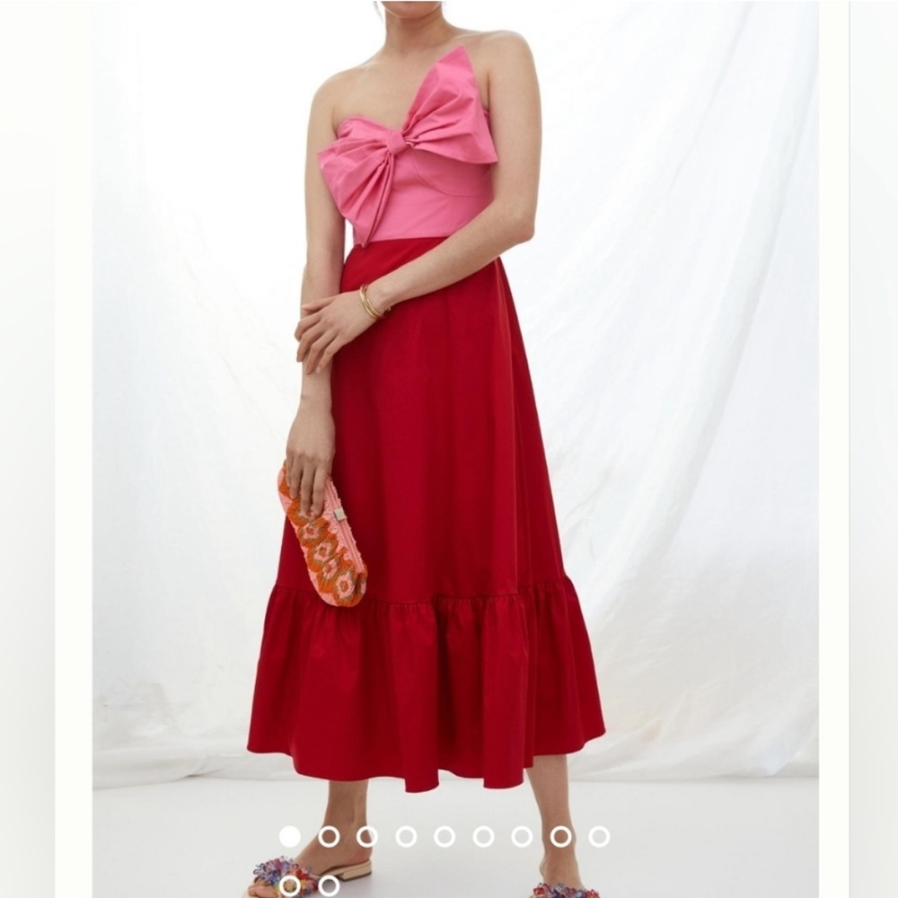Anthropologie Hutch Pink and Red Strapless Bow Dress